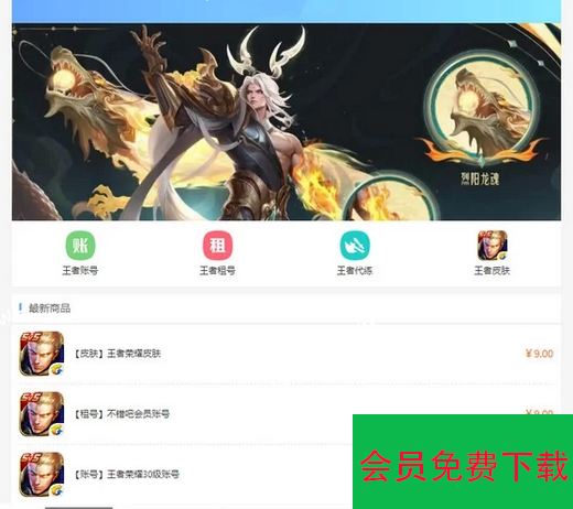 王者荣耀代练/账号交易/皮肤交易/系统源码