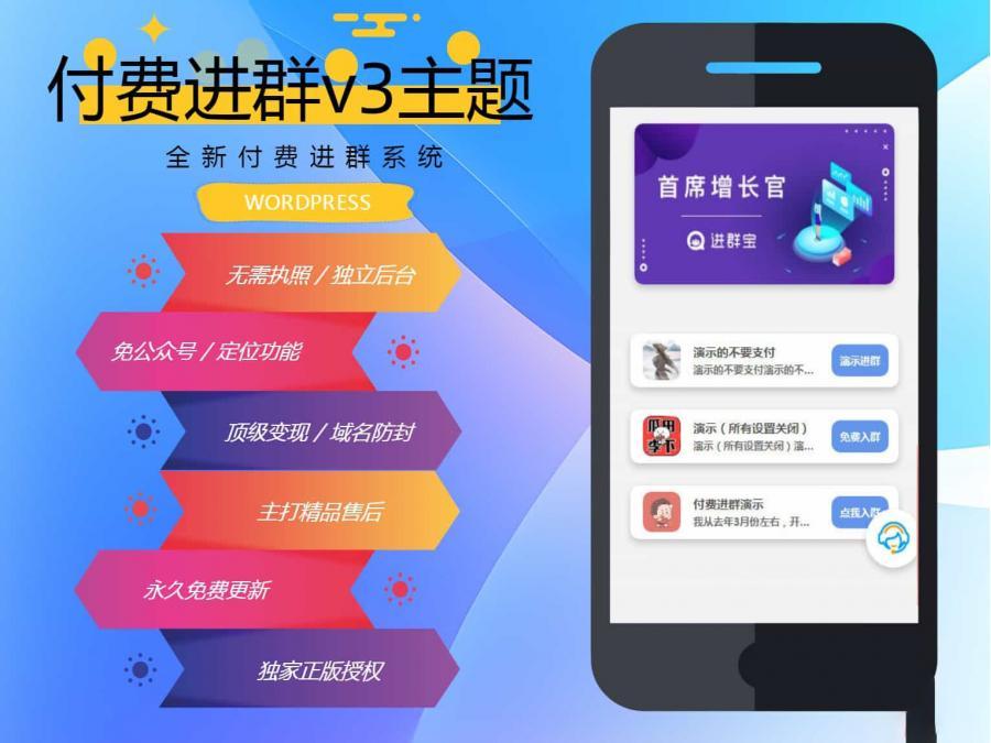 wp付费进群系统V3源码-开心版，附绕授权教程