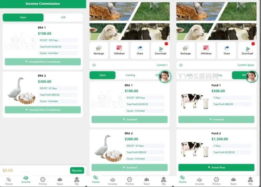 英文海外鸡鸭养殖挖矿奶牛基金矿机投资理财源码